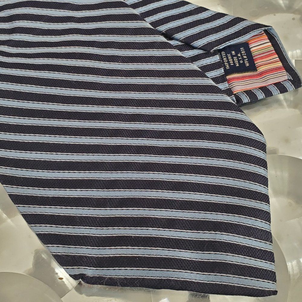 Ted Baker London Silk Tie Made in USA Blue Striped Contrast Back Designer EUC
